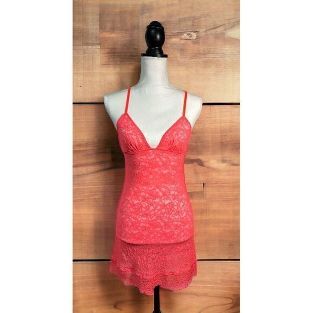 Vintage Y2K‎ Victoria's Secret Orange Pink Lace Slip Size Medium  Lingerie